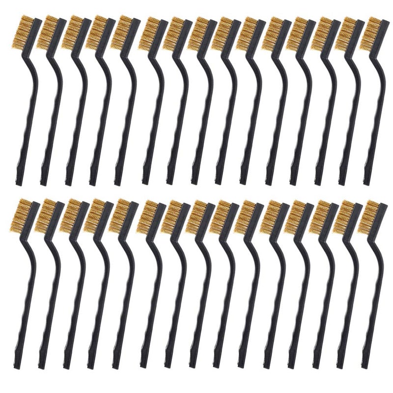 CILEONBE 30PCS Mini Wire Brush Brass Brush,Curved Handle Masonry Brush Wire Bristle for Cleaning Welding Slag and Rust - Image 1